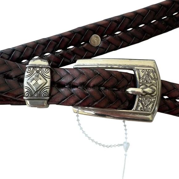 Brighton Women\'s Brown Braided  Woven Leather Brown Belt with Metal Studs Sz M/L main image 13